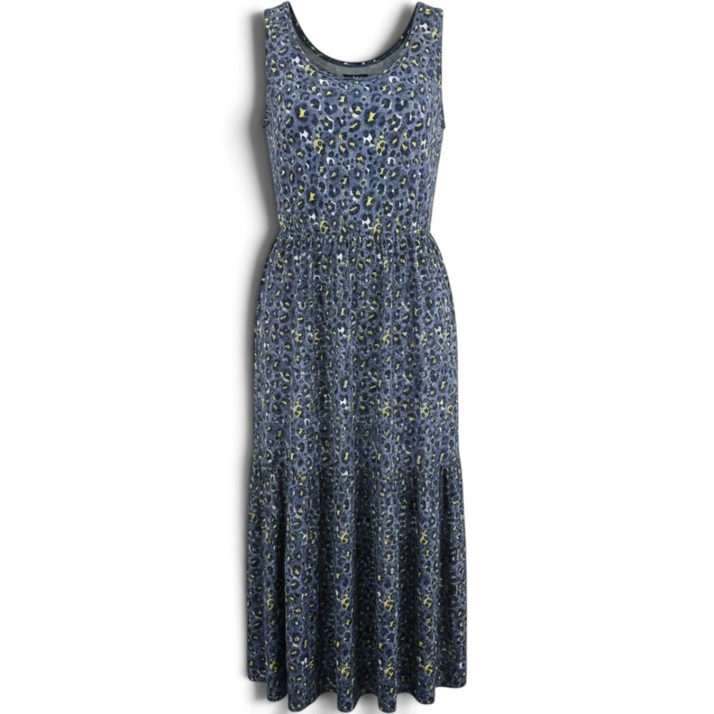 Saint + Sofia Maxi Dress Womens 14 Tiered Sleeveless Blue Leopard EUC